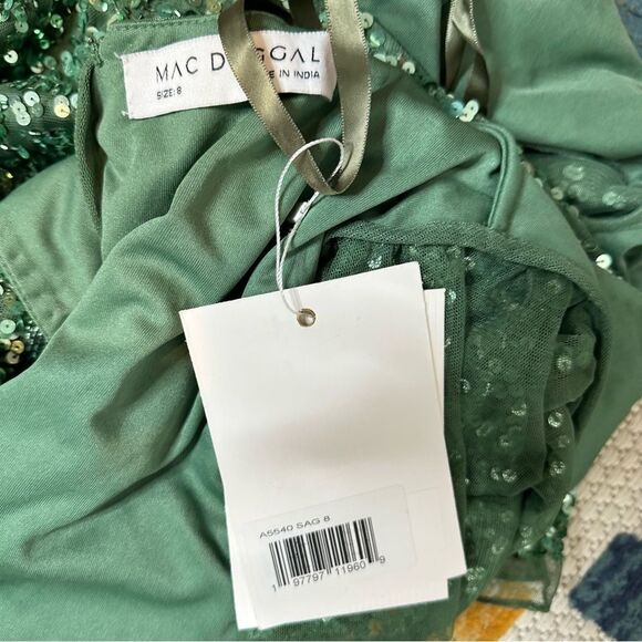 Mac Duggal Green Sequin Wrap Over Butterfly Sleeve Gown | 8 - Picture 11 of 11